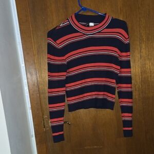 Divided Blue and Red Striped Crop Top